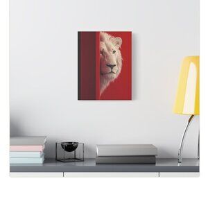 Lion Wall Art with Red and White Accents